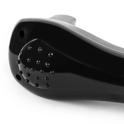 Black folding body electric shaver with battery compartment visible