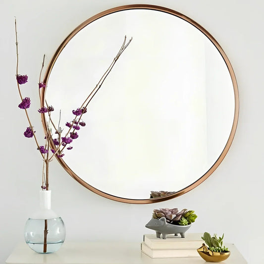 30cm round iron bathroom mirror in black, white, or gold finish for wall hanging, rust-resistant Northern European style