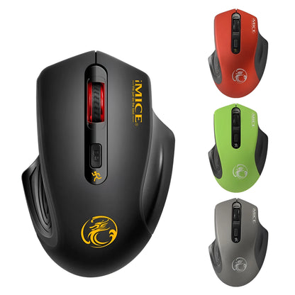 2.4G wireless USB optical mouse, 1600dpi, four-way roller, ergonomic, 100-120mm, Black Green Grey Red