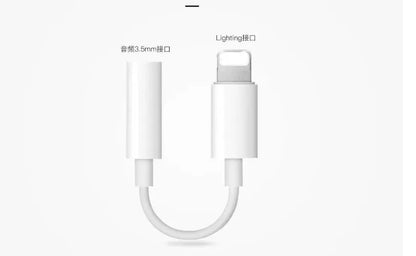 White Lightning to 3.5mm headphone adapter for iPhone 7, 6, and 6S models.