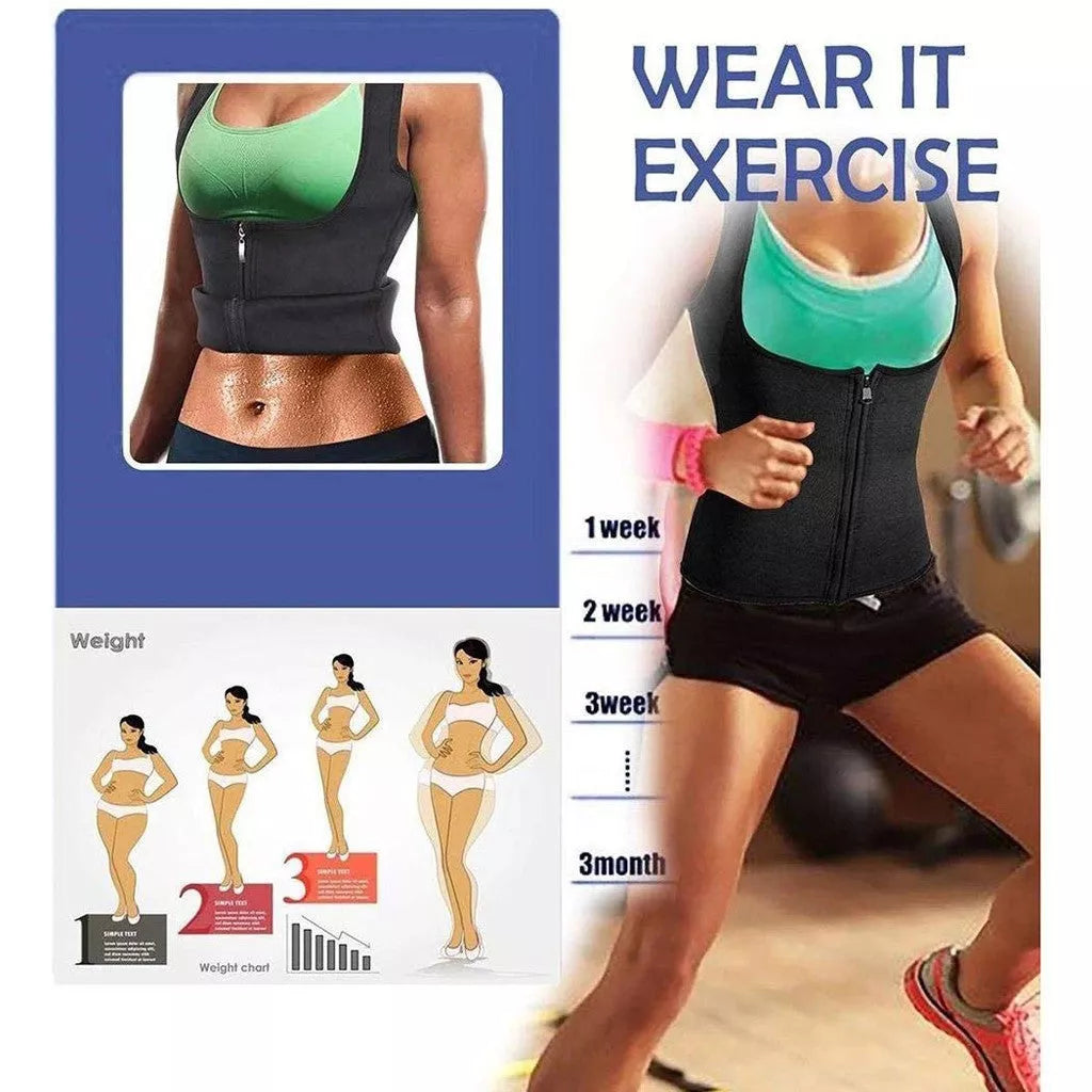 Zipper-style ladies neoprene corset in blue for tummy control and yoga