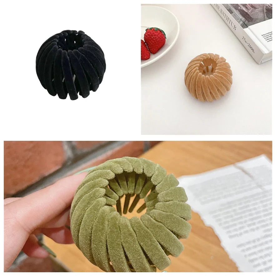 Velvet bird's nest hair ring hairpin in various colors for high ponytails
