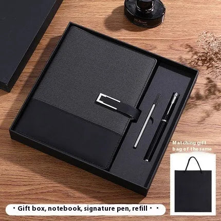 A5 soft PU leather notebook in Business Brown colour, showing thick wood-free paper inside.