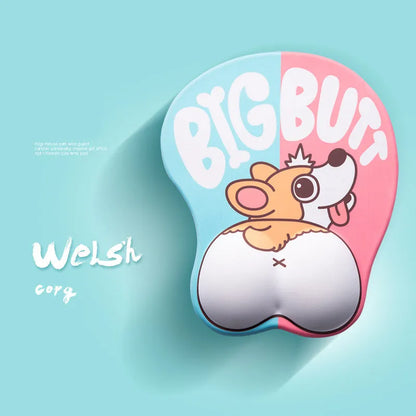 Corgi-shaped 3D mouse pad with wrist support cushion in blue, green, pink or yellow colour options