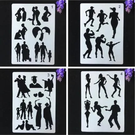 White plastic drawing stencil set with geometric cut-out patterns including hearts and stars