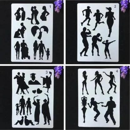 White plastic drawing stencil set with geometric cut-out patterns including hearts and stars