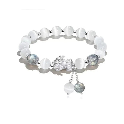Natural black agate couple bracelets with 10mm wave-shaped beads in grey moonlight colour