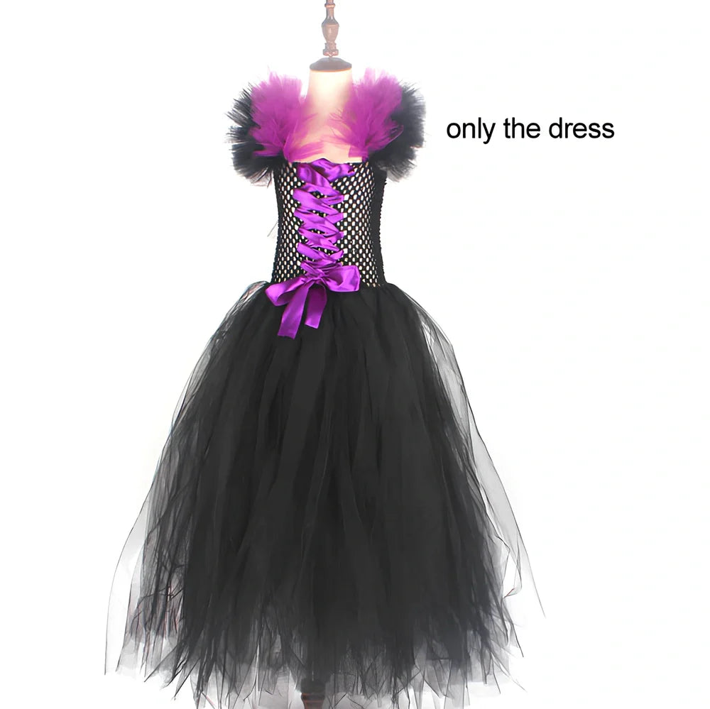 Halloween children's dress costume in sizes 2-10 with horns and wings options for ages 2-9
