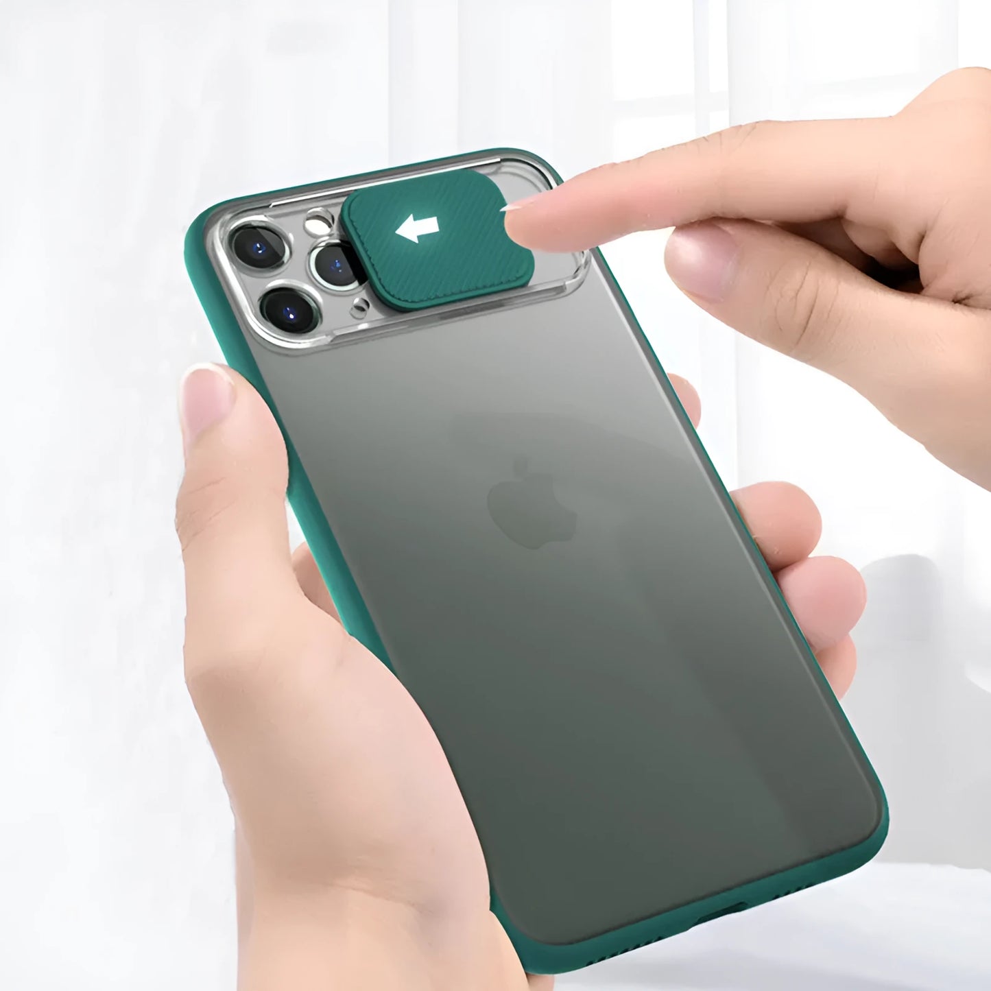 Lens sliding iPhone case with colour contrast accents on back cover
