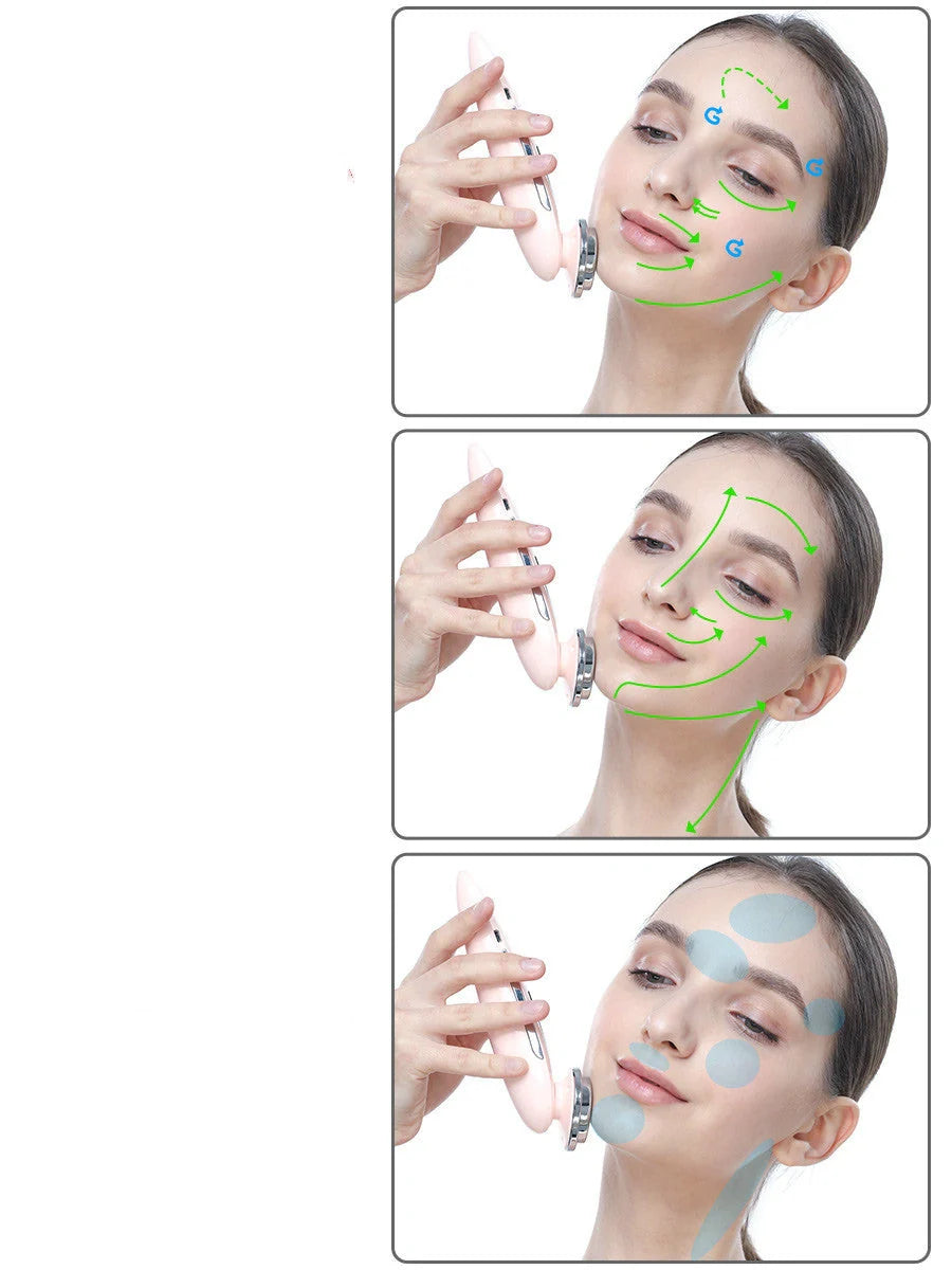 Pink and white facial massager with light therapy and pore cleansing features