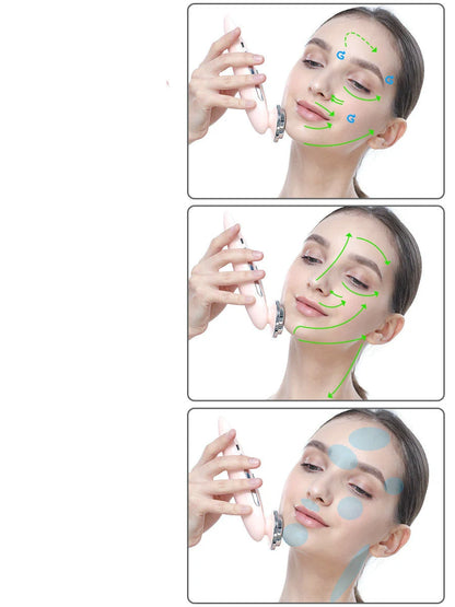 Pink and white facial massager with light therapy and pore cleansing features