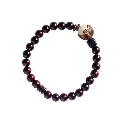 Natural rosewood bracelet with double ring and single circle bead designs in retro style
