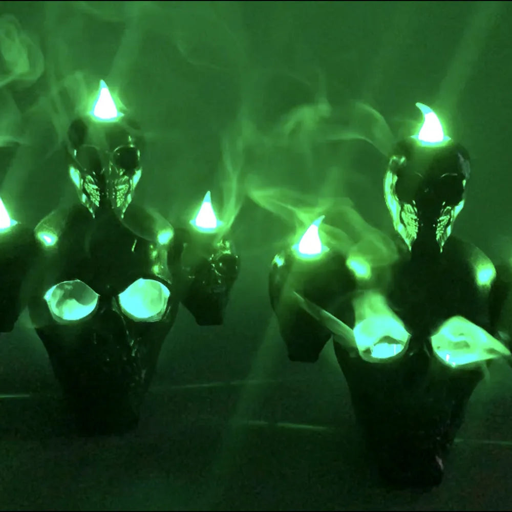 Gold and silver plastic Halloween skull ornament with LED lights for indoor decoration