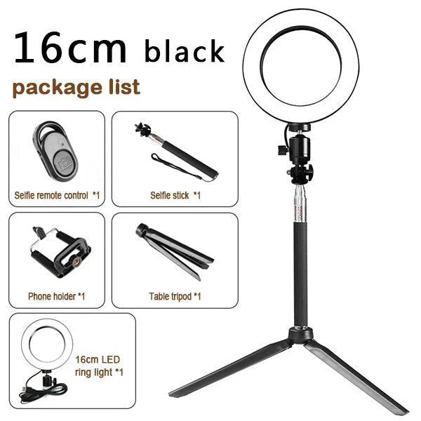 Adjustable tripod and ring light set with accessories for Apple device photography and videography
