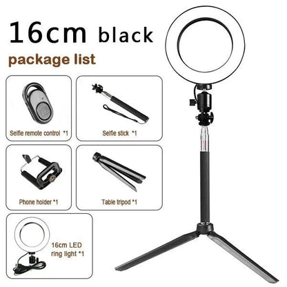 Adjustable tripod and ring light set with accessories for Apple device photography and videography
