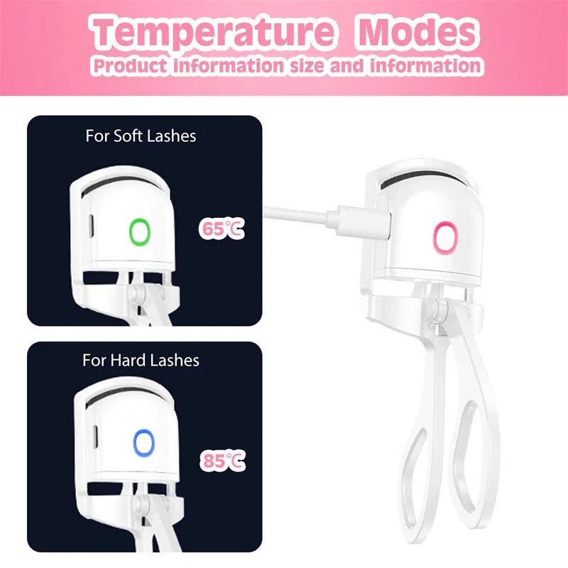 Heated Eyelash Curler with Dual Temperature Settings and Rechargeable Battery for Long-Lasting, Natural-Looking Curl