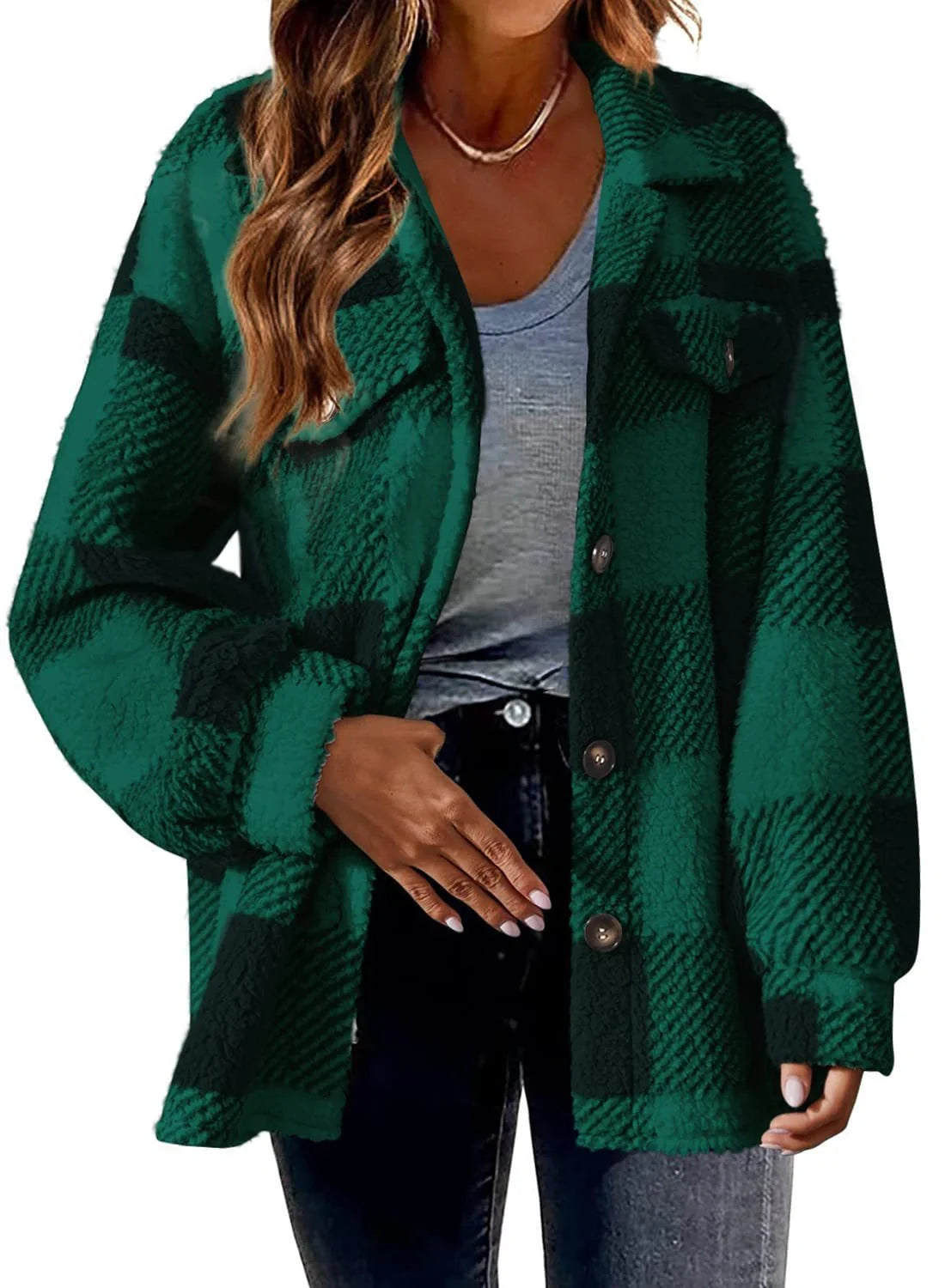 Stylish women's plush button coat in various colours for winter warmth