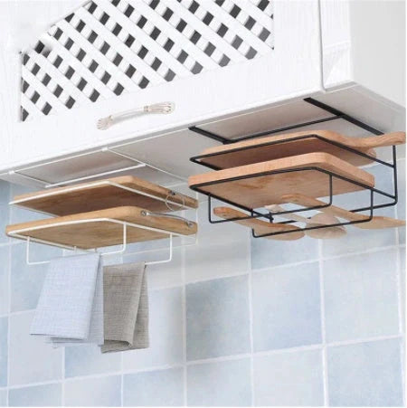 Double layer iron kitchen towel rack with chopping board storage
