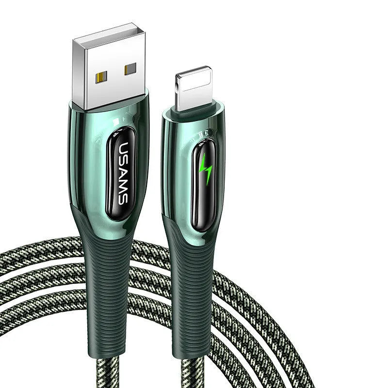 Black braided lightning cable with zinc alloy connectors for iPhone 12 charging and data transfer