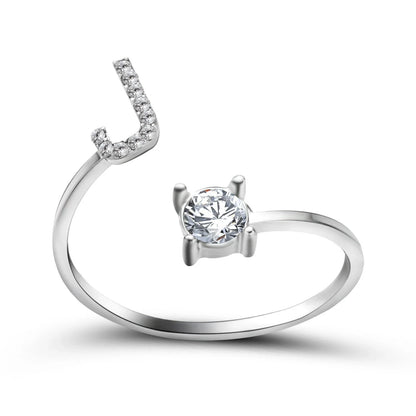 Personalized Initial Letter Crystal Ring with Adjustable Design in Gold, Silver, and Rose Gold Colors