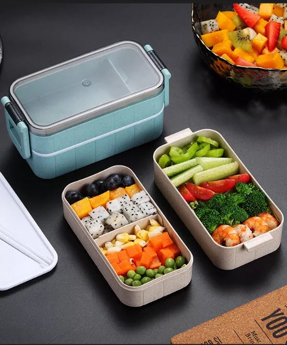Eco-friendly wheat straw lunch box with flexible lock seal, microwave-safe