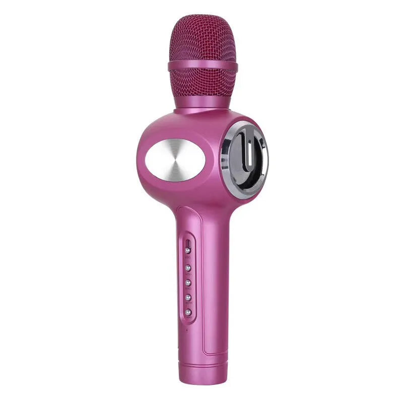 Yaerjia E108 wireless karaoke microphone in black, gold, or pink colour with built-in speaker