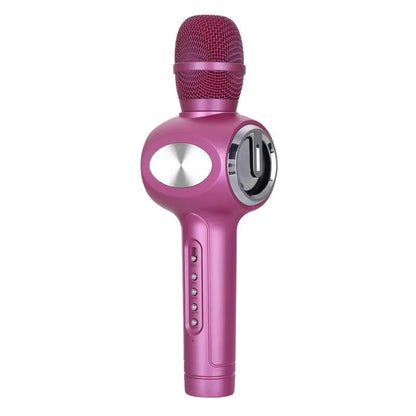 Yaerjia E108 wireless karaoke microphone in black, gold, or pink colour with built-in speaker