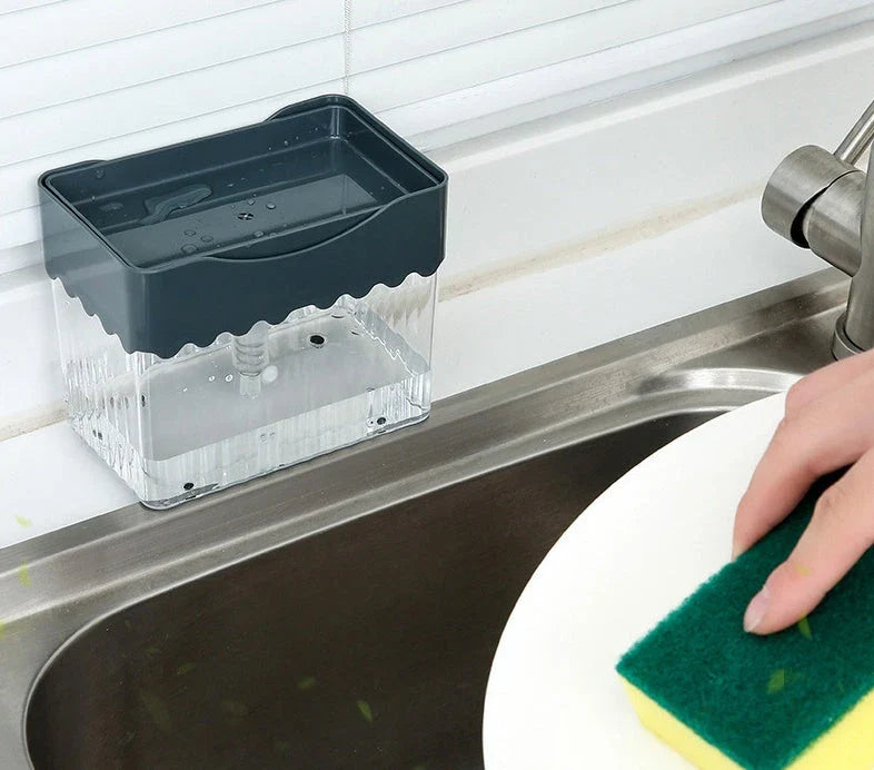 Stylish 2-in-1 sink caddy with liquid soap dispenser for streamlined kitchen organisation