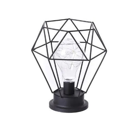 Minimalist wrought iron table lamp shaped like wine bottle with warm white LED light