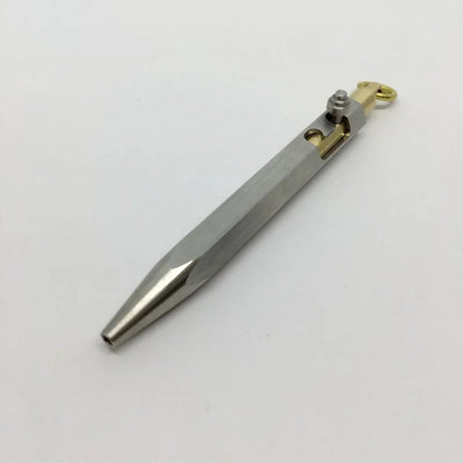 Six-sided stainless steel brass keychain push pen with metal shell and keychain attachment