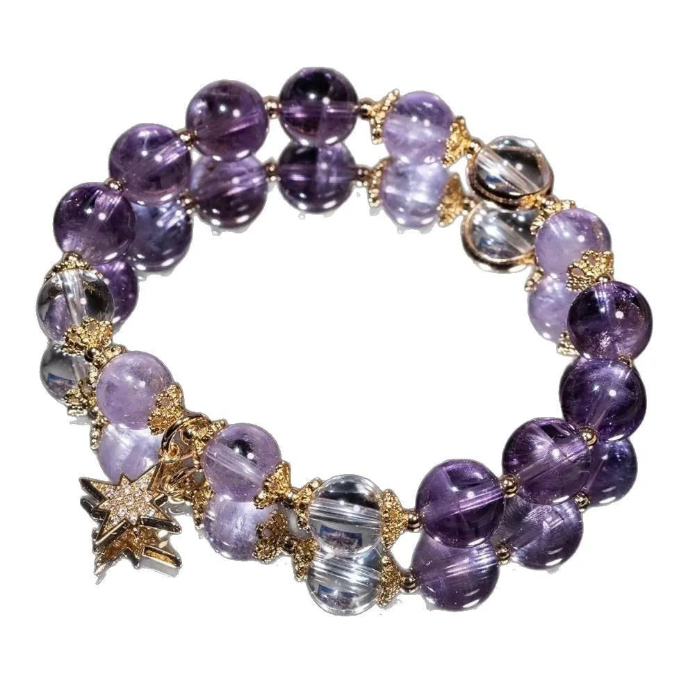 Handmade eight Awn star purple amethyst bracelet with animal zodiac design in gift box