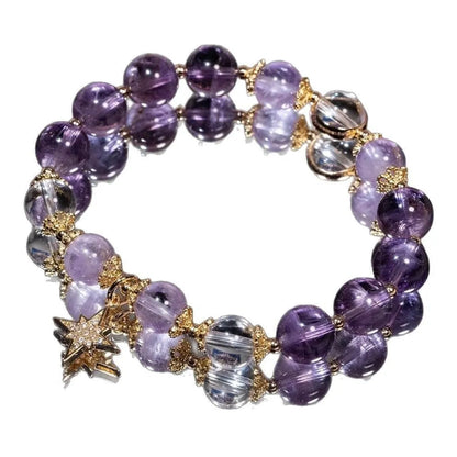 Handmade eight Awn star purple amethyst bracelet with animal zodiac design in gift box