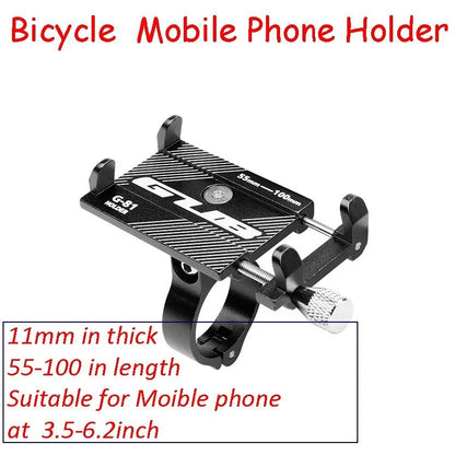 Aluminium bicycle phone holder with 360-degree rotation mounted on handlebars