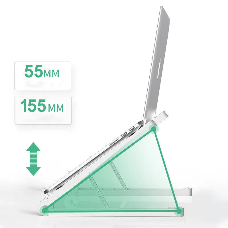 Folding ABS notebook stand in white or black, 32cm wide and 275mm deep, about 25kg load