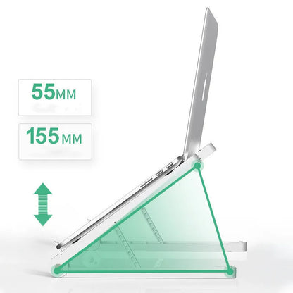Folding ABS notebook stand in white or black, 32cm wide and 275mm deep, about 25kg load