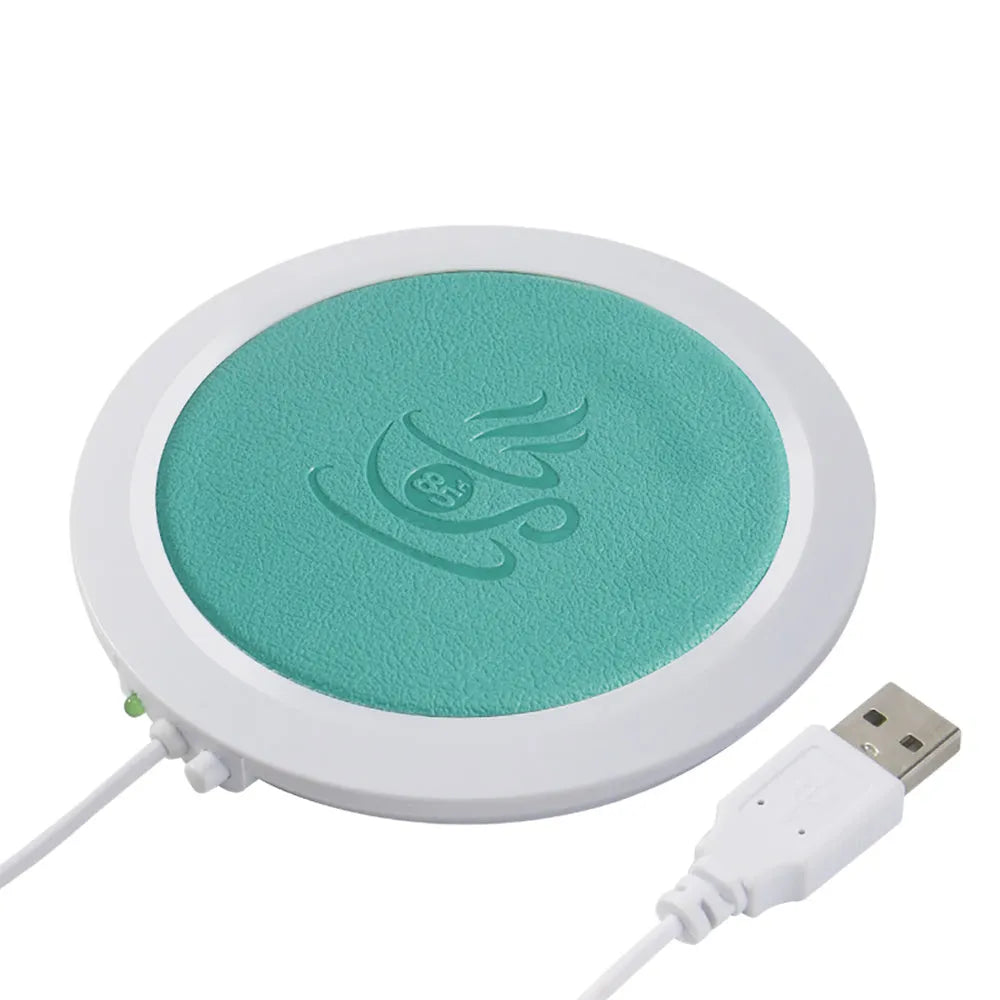 High temperature heating coaster with USB interface in black, blue, or orange PU artificial leather