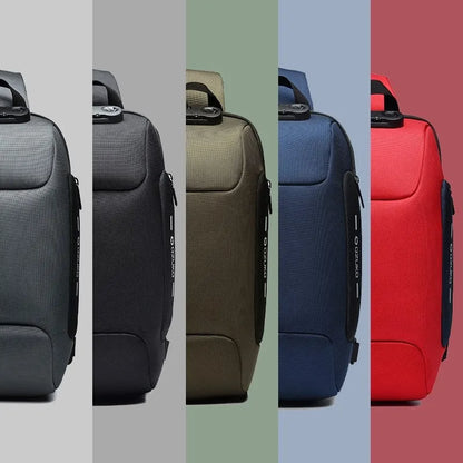 Anti-theft USB chest bag in Oxford cloth with zip closure, square vertical section, and polyester lining, shown in dark blue.