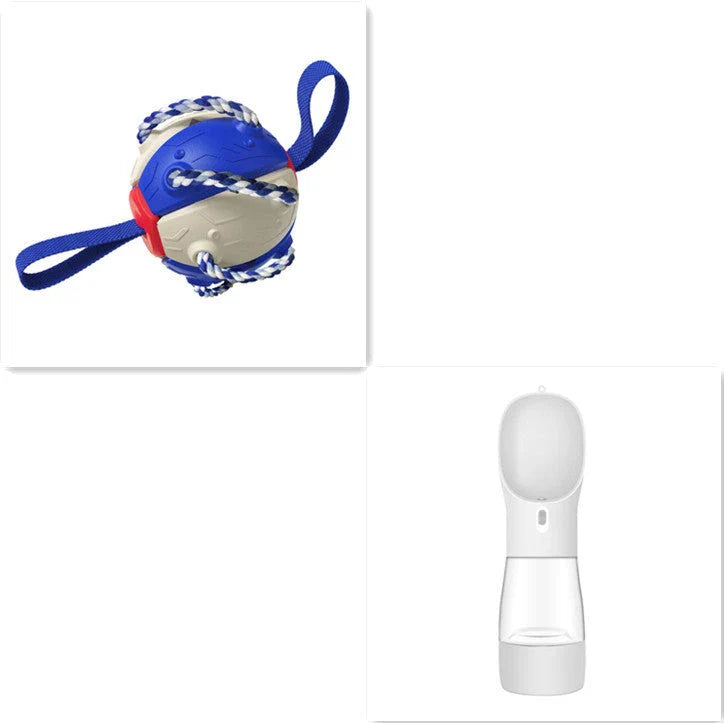 Versatile Frisbee-style dog toy with a unique shape-shifting design that transforms from a sphere to a flat Frisbee mid-flight, providing endless entertainment and exercise for your furry friend.
