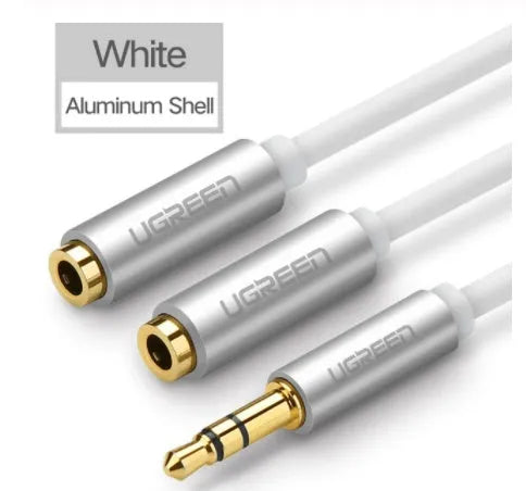 Short 20cm audio cable with gold-plated 3.5mm connectors in black, grey or white colour options