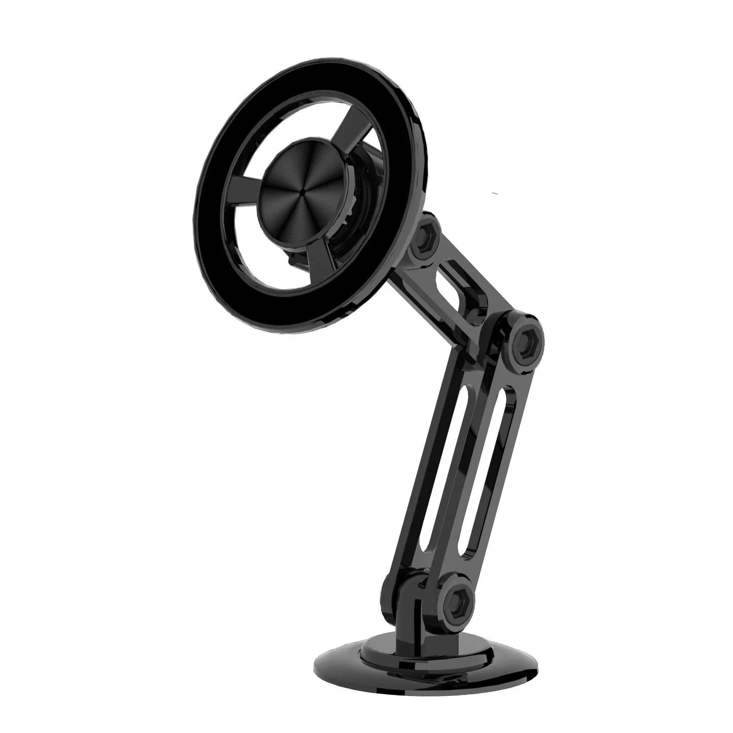 All-metal magnetic car phone holder in silver colour with 360-degree rotation ball joint