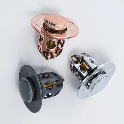 Copper core bouncing washbasin drain plug with universal 1.1-1.5 inch head in metallic finish