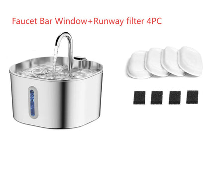 2.2L stainless steel smart pet water dispenser with faucet strip window, water pump and filter for dogs and cats