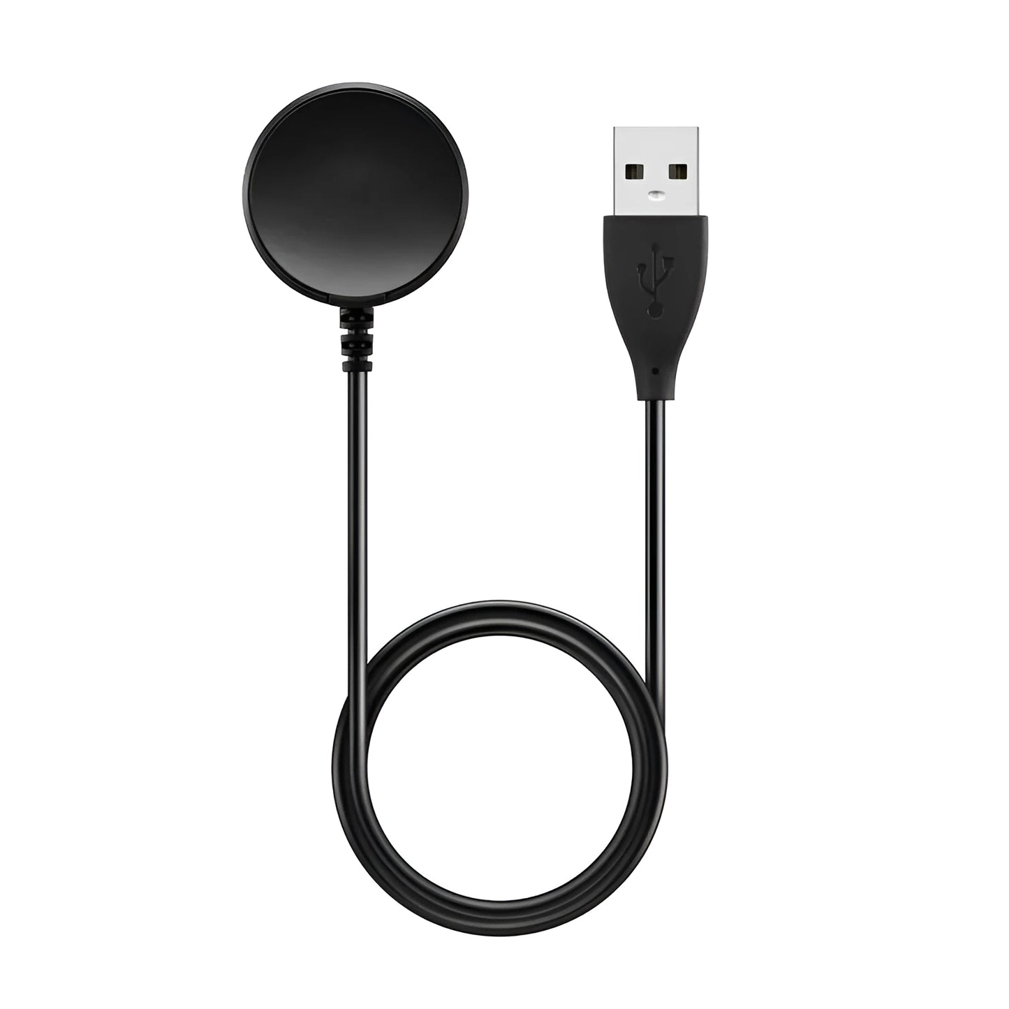 Black plastic USB watch charger with magnetic surface for smartwatches measuring 34mm wide