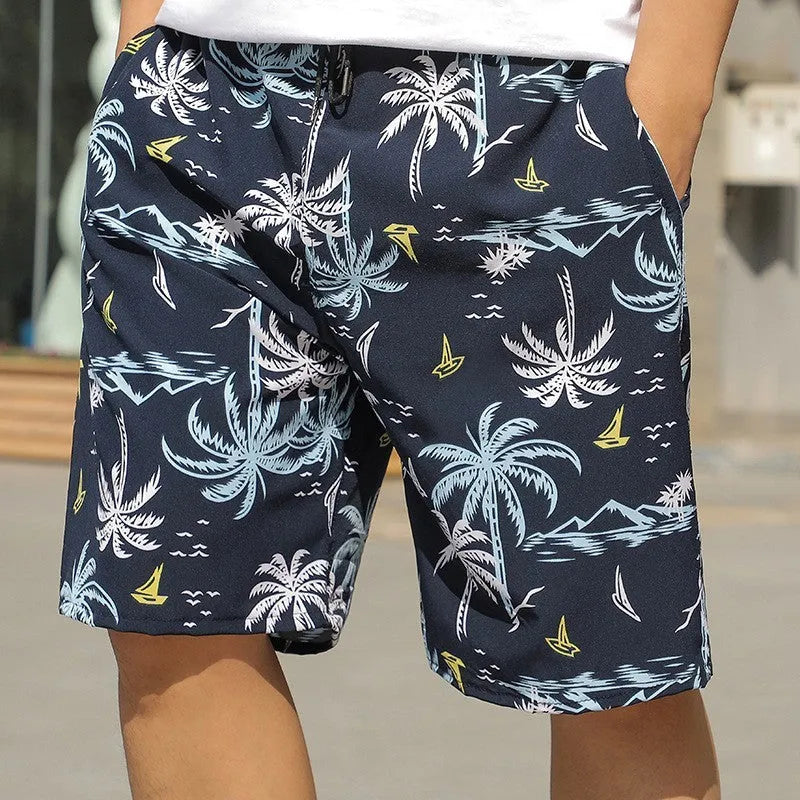 Men's loose casual beach trousers with striped pattern in quick-drying ice silk fabric