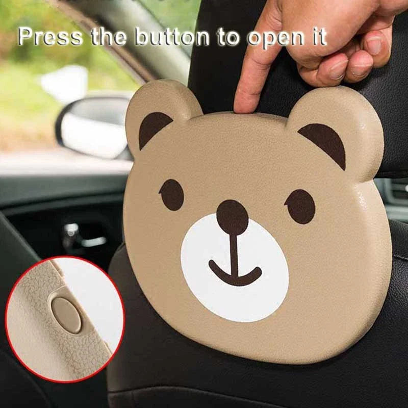 Adjustable car seat tray with spacious surface, side hooks, and compact design for in-vehicle use