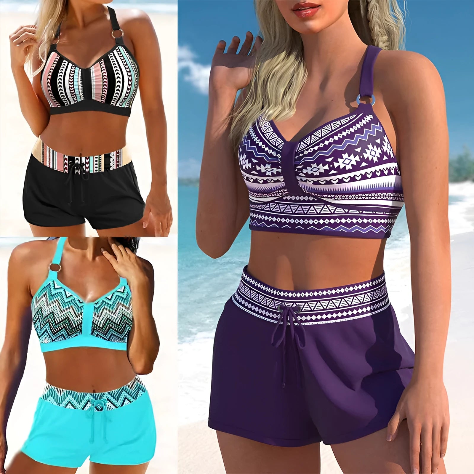 Women's print two-piece bikini swimsuit in polyester available in sizes S to XL