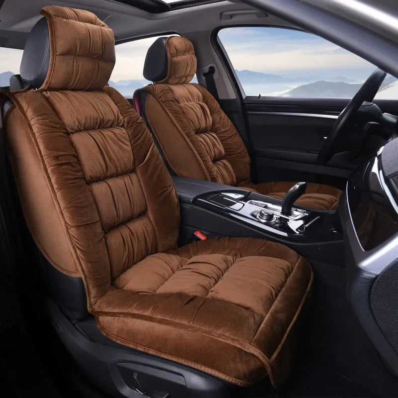 Winter short plush car seat cushion set in grey with wool cotton filler for cold weather driving