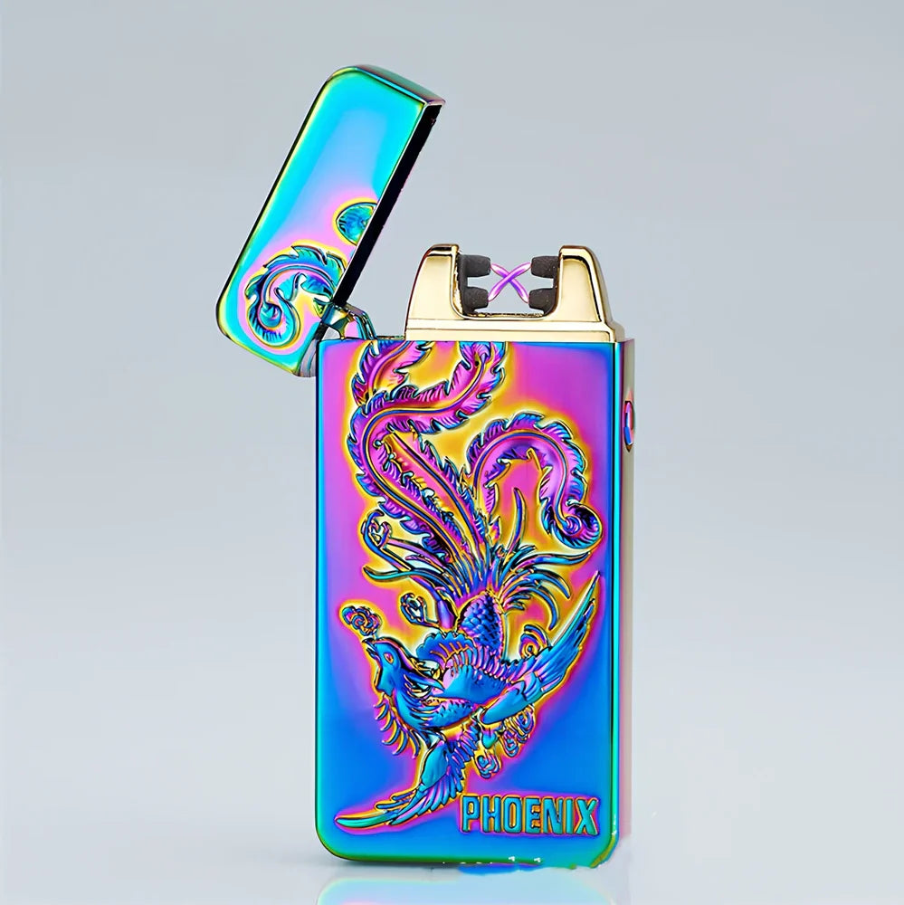 USB charging windproof metal lighter in Ice Golden Dragon design, 73.5x35x13mm compact size for reliable flame