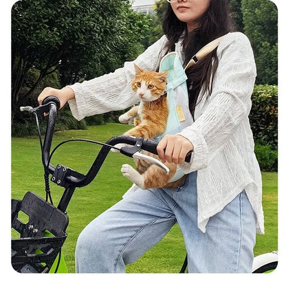 Soft-shell portable cat carrier backpack in purple, orange, and blue colour options