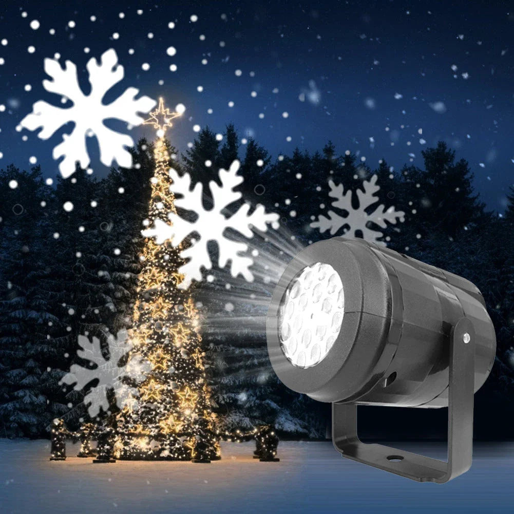 Dazzling LED snowflake projection light with various holiday-themed patterns for festive indoor and outdoor decoration